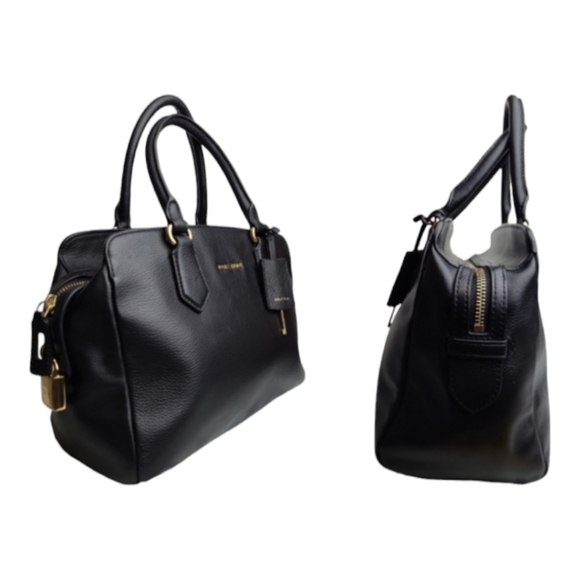 Cole Haan Dorset Satchel black leather golden metal lock key crossbody strap bag - Picture 7 of 16